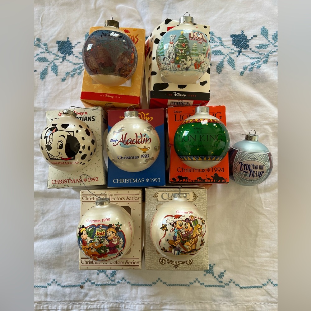 Disney Christmas Ornaments Collection of 8 EUC 1990-1996 plus 1 Lady&TheTramp